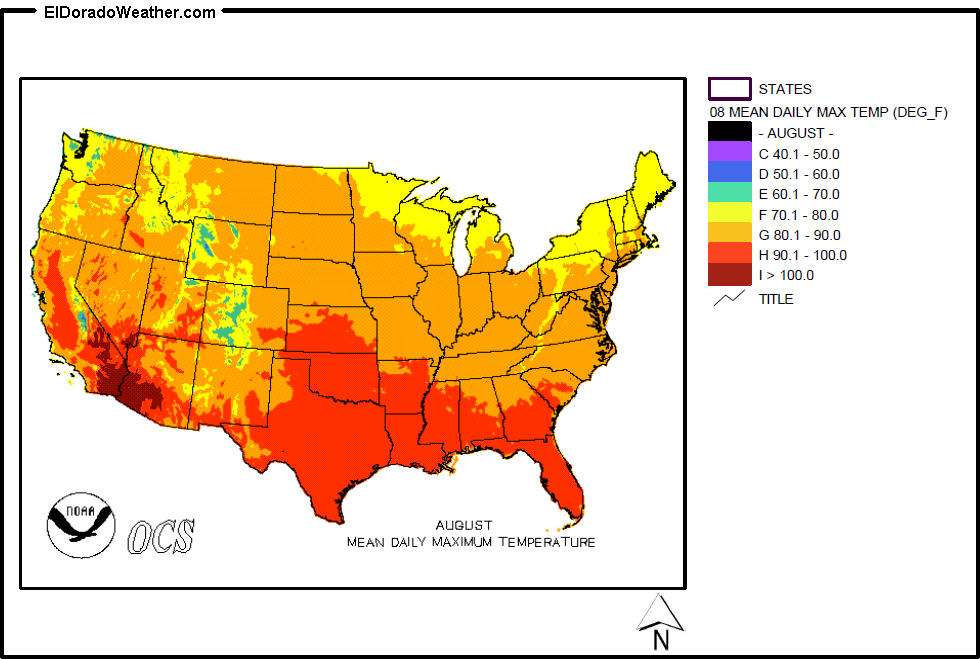 United States August Yearly Annual Mean Daily Maximum Temperature